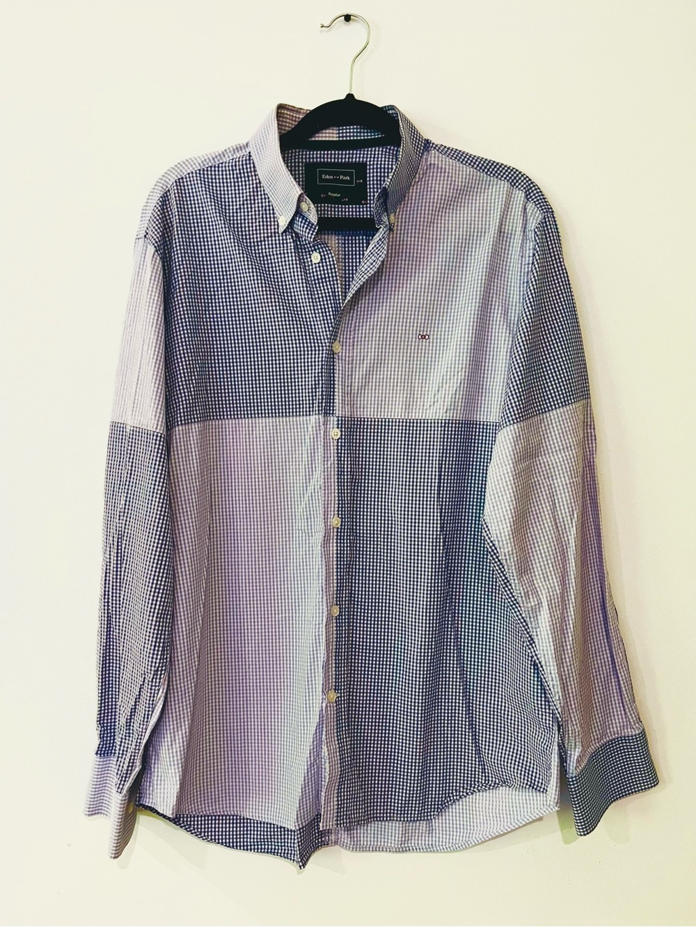 Eden Park Gingham Small Check Purple White Regular Fit Button Down Shirt Large